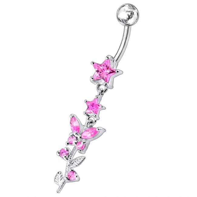 Multi Gems Star Banana Dangling Belly Ring - Monster Piercing