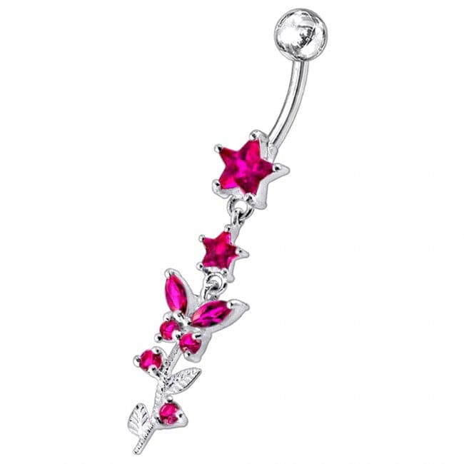 Multi Gems Star Banana Dangling Belly Ring - Monster Piercing