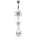 Jeweled Flower Dangling SS Curved Bar Belly Ring - Monster Piercing