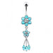 Jeweled Flower Dangling SS Curved Bar Belly Ring - Monster Piercing