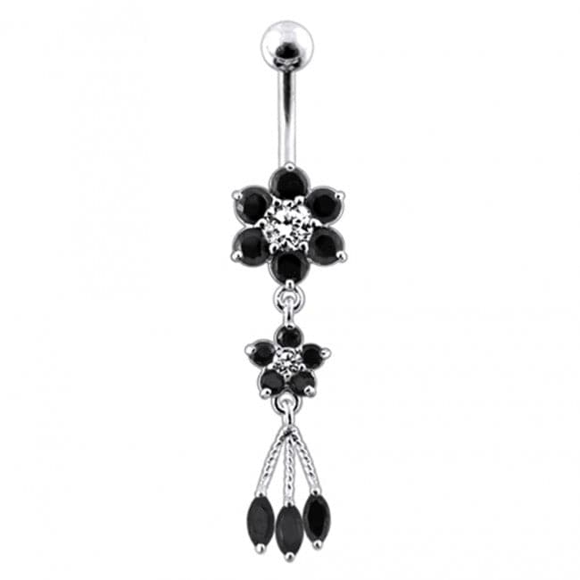 Jeweled Flower Dangling SS Curved Bar Belly Ring - Monster Piercing