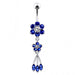 Jeweled Flower Dangling SS Curved Bar Belly Ring - Monster Piercing