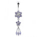 Jeweled Flower Dangling SS Curved Bar Belly Ring - Monster Piercing