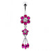 Jeweled Flower Dangling SS Curved Bar Belly Ring - Monster Piercing