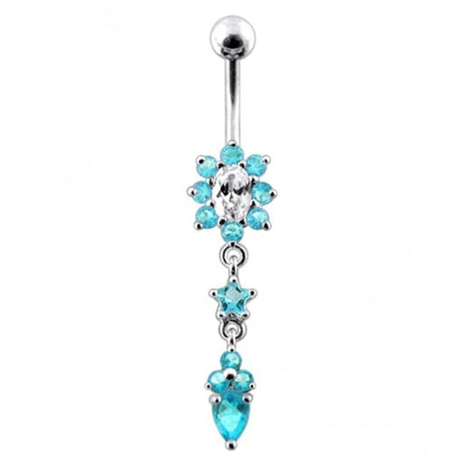 Silver Flower Dangling SS banana Bar Belly Button RingÊ - Monster Piercing