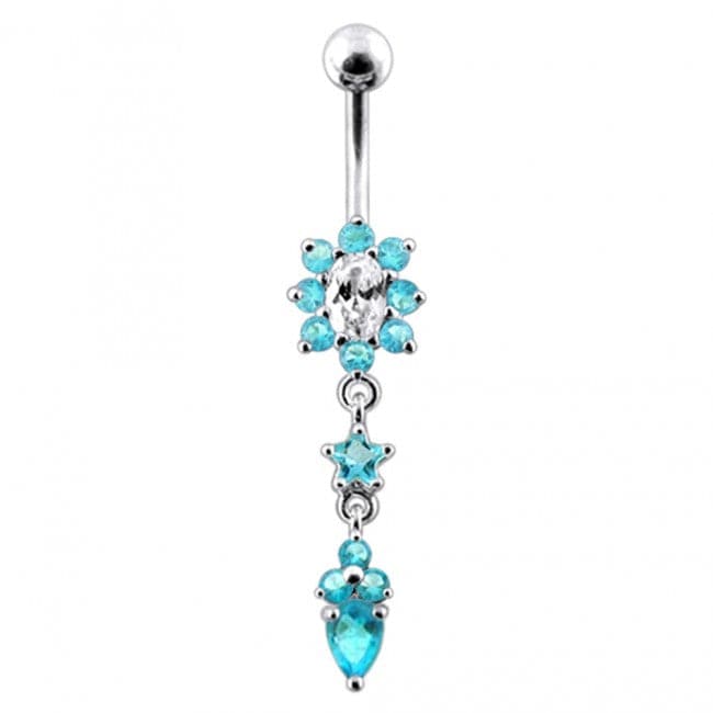 Silver Flower Dangling SS banana Bar Belly Button RingÊ - Monster Piercing