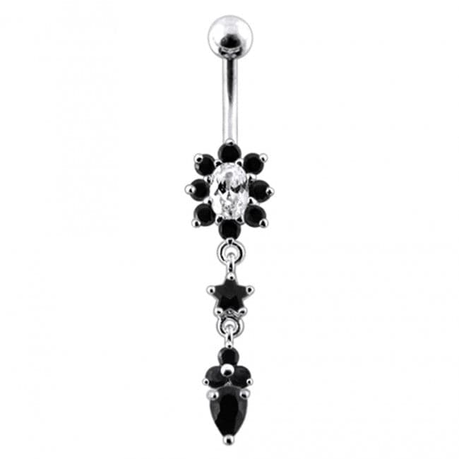 Silver Flower Dangling SS banana Bar Belly Button RingÊ - Monster Piercing