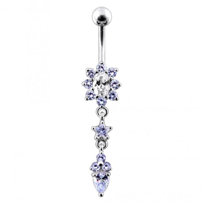 Silver Flower Dangling SS banana Bar Belly Button RingÊ - Monster Piercing