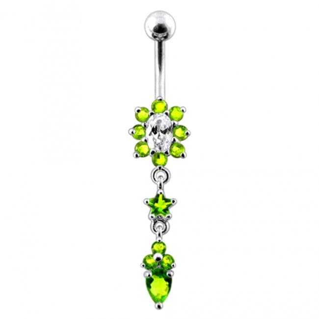 Silver Flower Dangling SS banana Bar Belly Button RingÊ - Monster Piercing