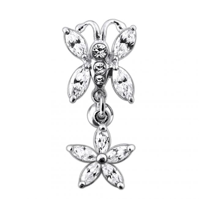 Butterfly Flower Dangling Belly Ring - Monster Piercing