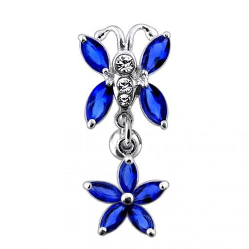 Butterfly Flower Dangling Belly Ring - Monster Piercing