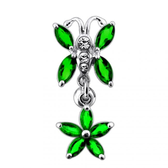 Butterfly Flower Dangling Belly Ring - Monster Piercing