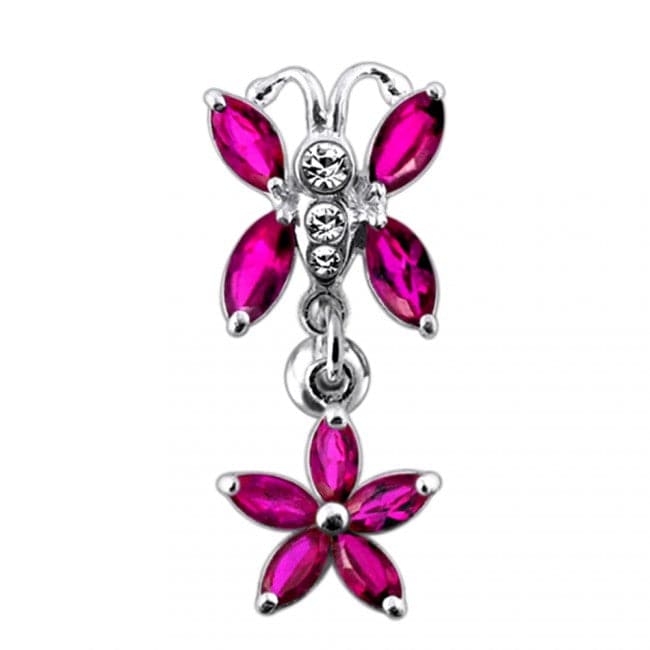 Butterfly Flower Dangling Belly Ring - Monster Piercing