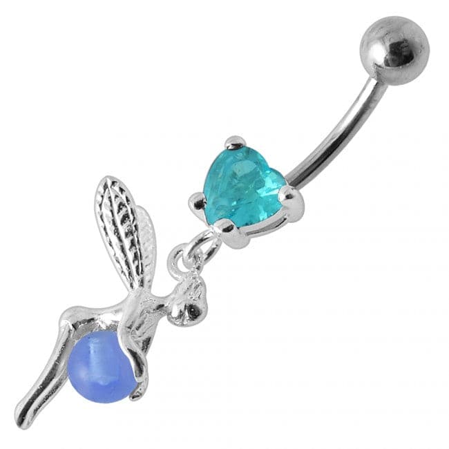 Angel & Dangling Pearl Jeweled Belly Ring - Monster Piercing