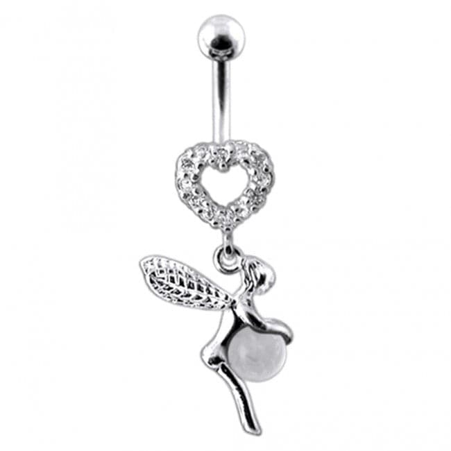 Angel Heart & Ball Jeweled Belly Ring - Monster Piercing