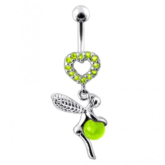 Angel Heart & Ball Jeweled Belly Ring - Monster Piercing