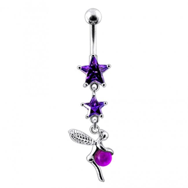 Double Star Angel & Ball Jeweled Belly Ring - Monster Piercing