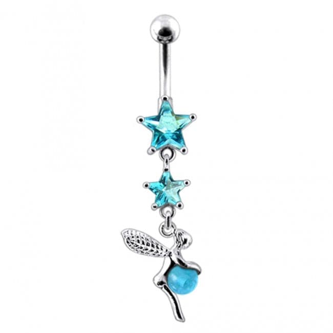 Double Star Angel & Ball Jeweled Belly Ring - Monster Piercing