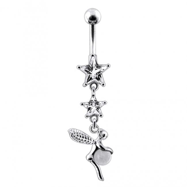 Double Star Angel & Ball Jeweled Belly Ring - Monster Piercing