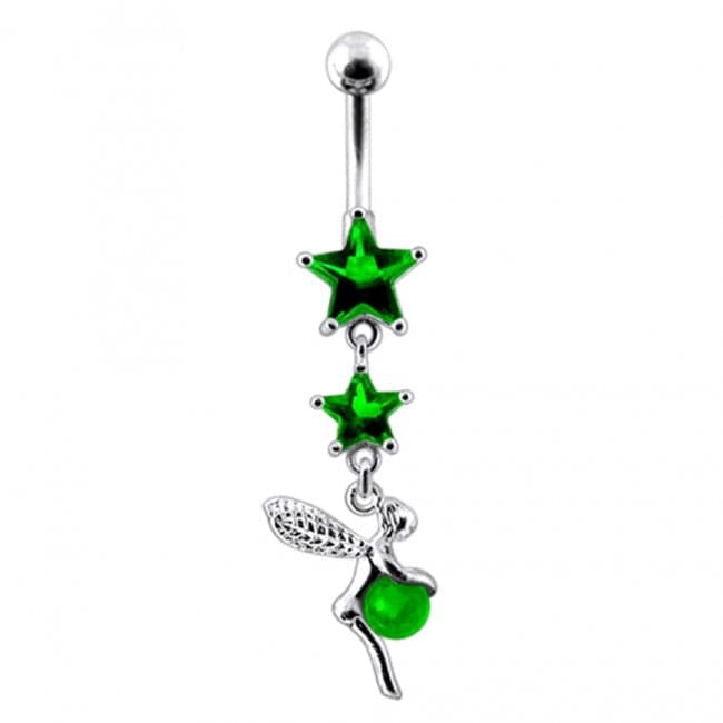 Double Star Angel & Ball Jeweled Belly Ring - Monster Piercing