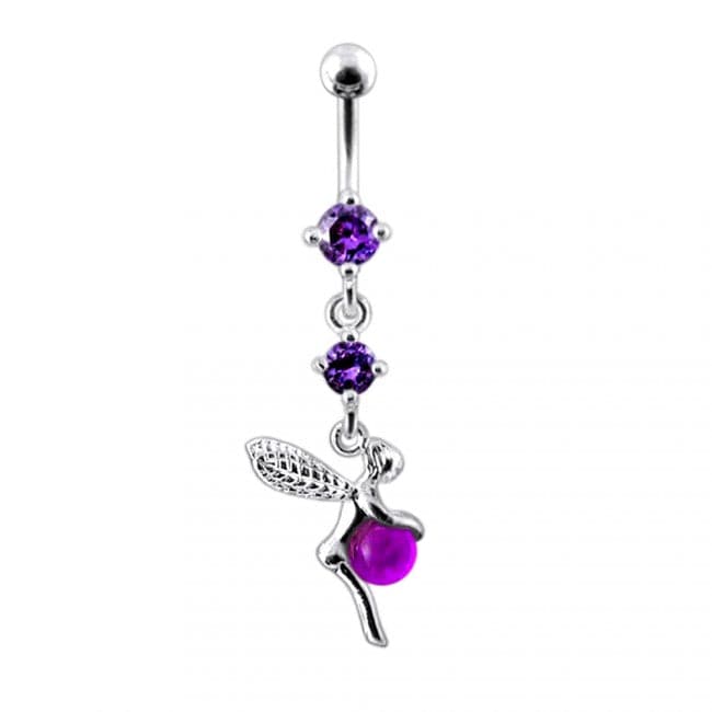 Double Gem Angel & Ball Jeweled Belly Ring - Monster Piercing