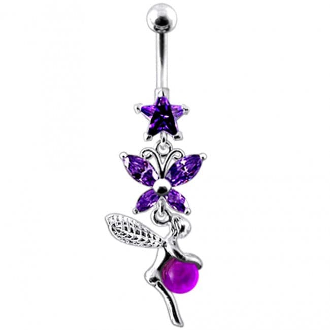 Butterfly Angel & Ball Jeweled Belly Ring - Monster Piercing