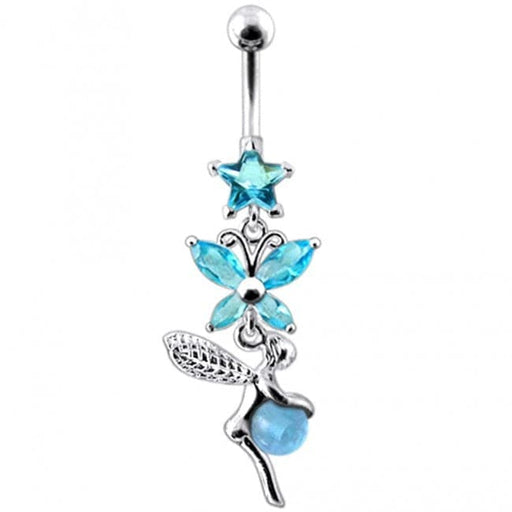 Butterfly Angel & Ball Jeweled Belly Ring - Monster Piercing