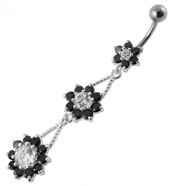 Three Flower Jeweled Belly Ring - Monster Piercing