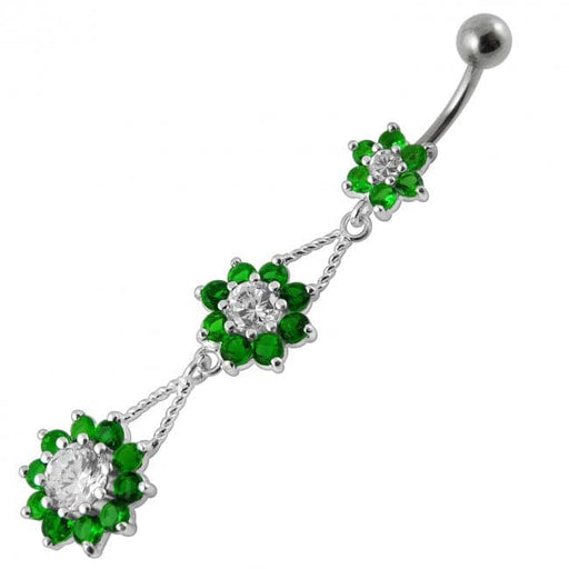 Three Flower Jeweled Belly Ring - Monster Piercing