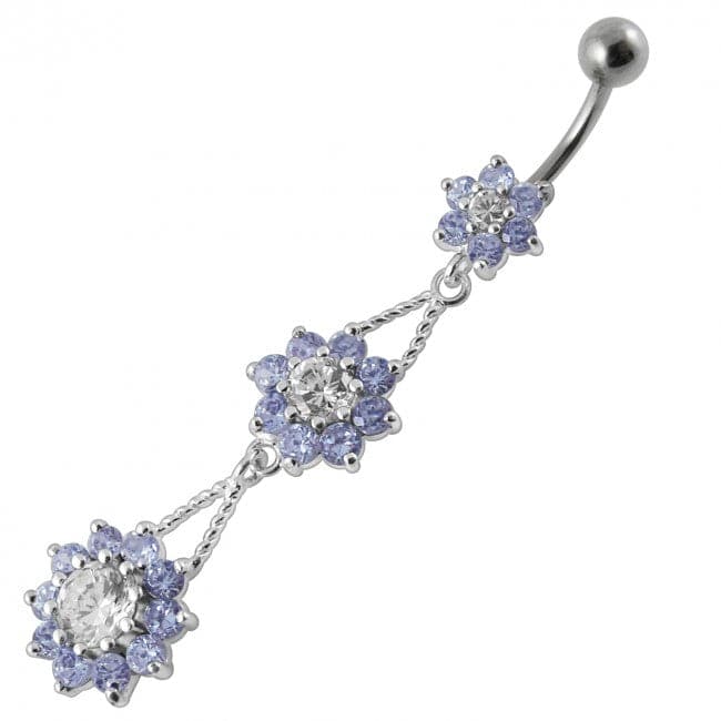 Three Flower Jeweled Belly Ring - Monster Piercing