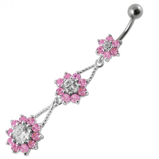 Three Flower Jeweled Belly Ring - Monster Piercing