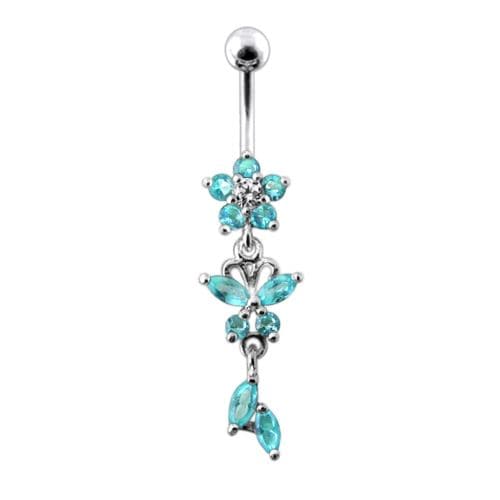 Flower & Butterfly Dangling Belly Ring - Monster Piercing