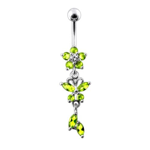 Flower & Butterfly Dangling Belly Ring - Monster Piercing