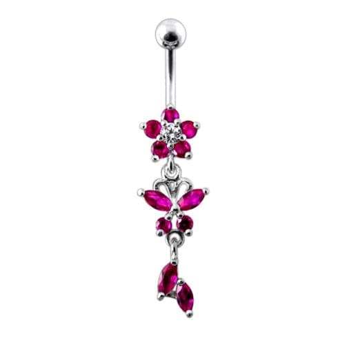 Flower & Butterfly Dangling Belly Ring - Monster Piercing