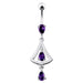 14G Jeweled Silver Dangling Navel Belly Ring - Monster Piercing