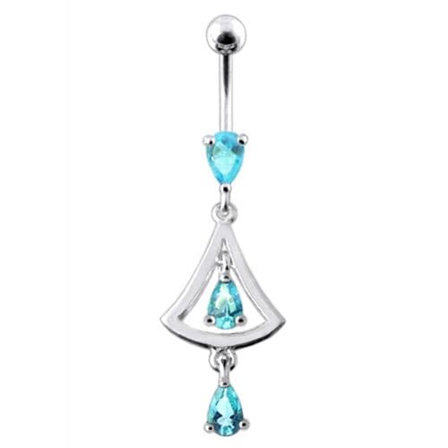 14G Jeweled Silver Dangling Navel Belly Ring - Monster Piercing