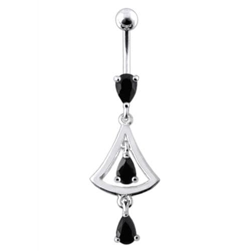 14G Jeweled Silver Dangling Navel Belly Ring - Monster Piercing