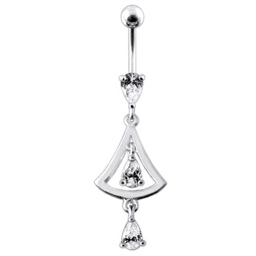 14G Jeweled Silver Dangling Navel Belly Ring - Monster Piercing