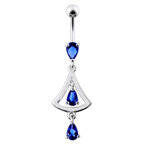 14G Jeweled Silver Dangling Navel Belly Ring - Monster Piercing