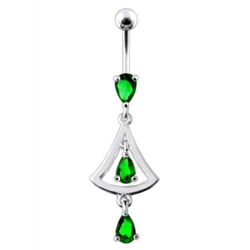 14G Jeweled Silver Dangling Navel Belly Ring - Monster Piercing