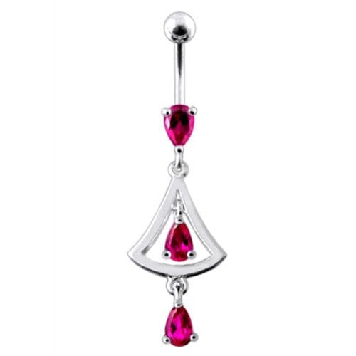 14G Jeweled Silver Dangling Navel Belly Ring - Monster Piercing