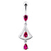 14G Jeweled Silver Dangling Navel Belly Ring - Monster Piercing