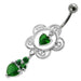 Heart in Flower Jeweled Silver Dangling Navel Belly Ring - Monster Piercing