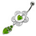 Heart in Flower Jeweled Silver Dangling Navel Belly Ring - Monster Piercing