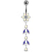 Silver Jeweled Dangling Banana Bar Navel Belly Ring - Monster Piercing