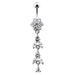 Silver Jeweled Dangling Banana Bar Navel Belly Ring - Monster Piercing