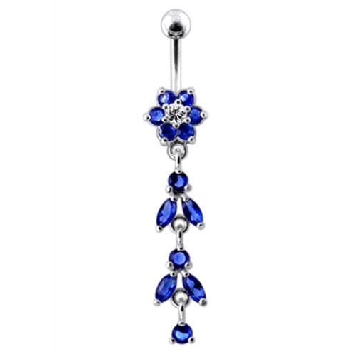 Silver Jeweled Dangling Banana Bar Navel Belly Ring - Monster Piercing