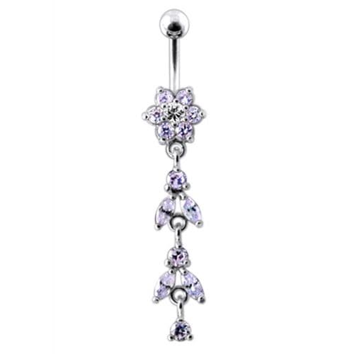 Silver Jeweled Dangling Banana Bar Navel Belly Ring - Monster Piercing