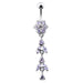 Silver Jeweled Dangling Banana Bar Navel Belly Ring - Monster Piercing