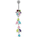 Silver Jeweled Dangling Banana Bar Navel Belly Ring - Monster Piercing